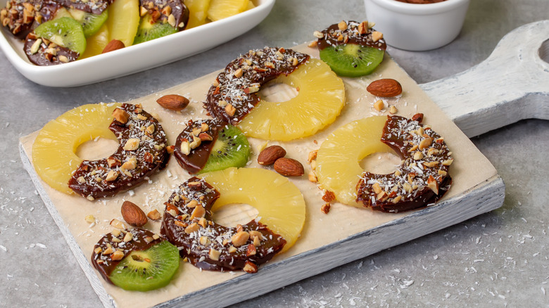 Pineapple rings dipped in chocolate