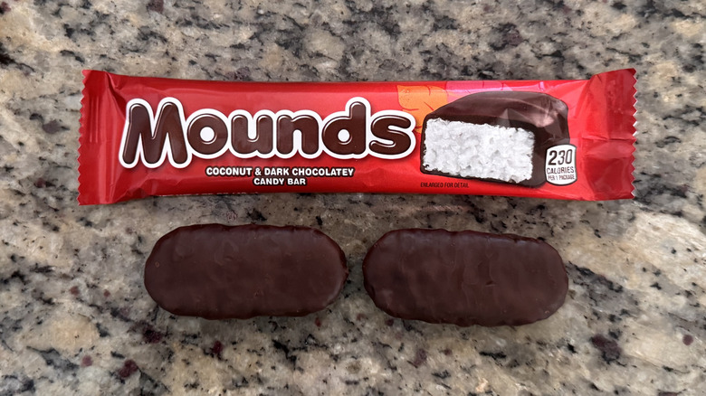 Mounds bar pieces on counter next to wrapper