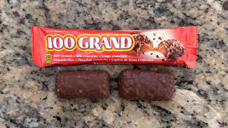 100 Grand bars outside package on counter