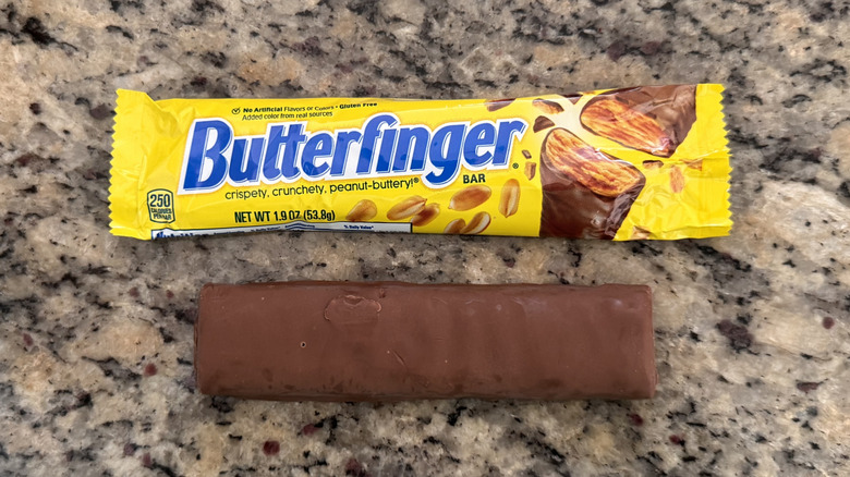 Butterfinger on counter by wrapper