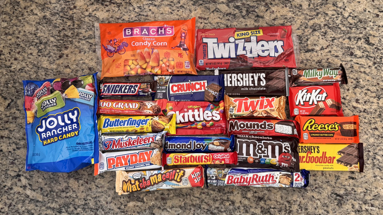 various iconic American candies on counter