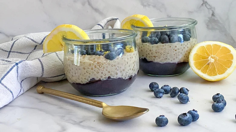 Tapioca pudding in glass bowls with berries