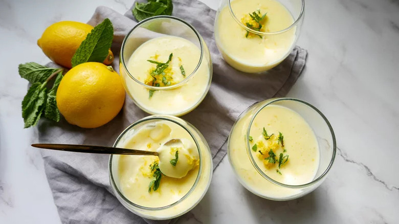 Top view of lemon possets in glasses