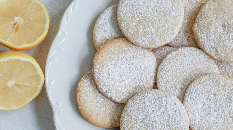 Polvorones cookies piled on a plate