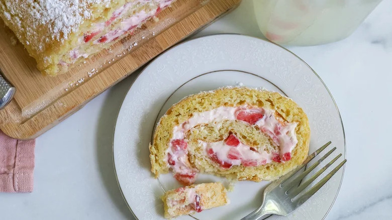 Slice of Swiss roll on a plate