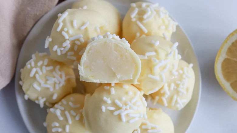 Lemon truffle sliced in half