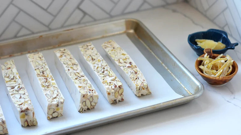 Nougat slices on a tray