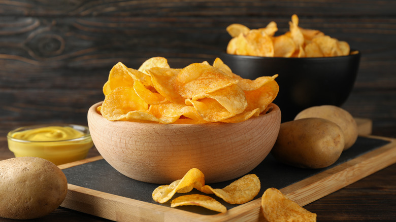Bowls of potato chips