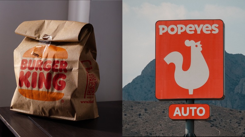 Burger King bag and Popeyes sign