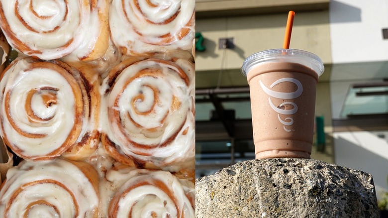 Cinnabon rolls and Jamba smoothie