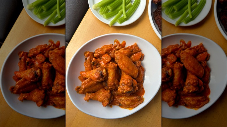 Plates of Wings and Rings buffalo wings and celery