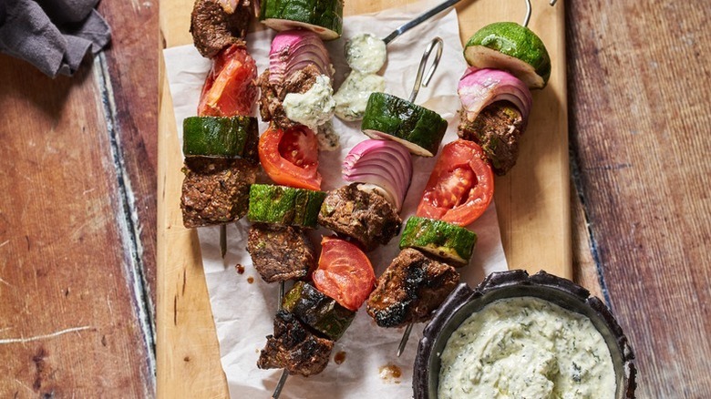 Shish Kabob and Haydari on parchment paper