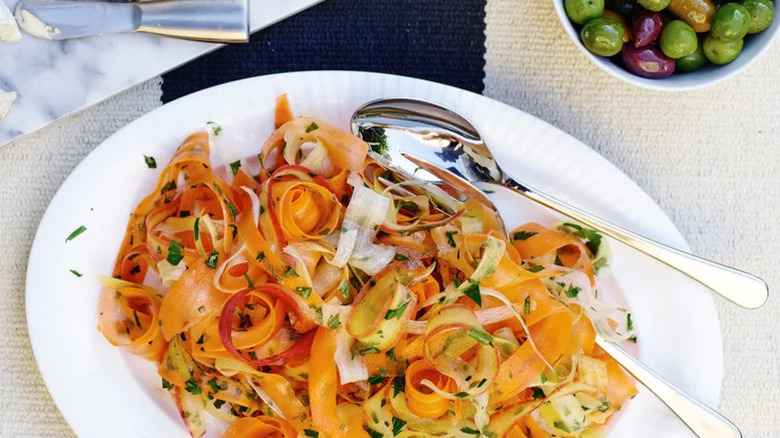 Sweet and Sour Pickled Carrots on white plate