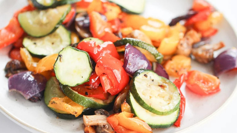 Air Fryer Roasted Vegetables on white plate