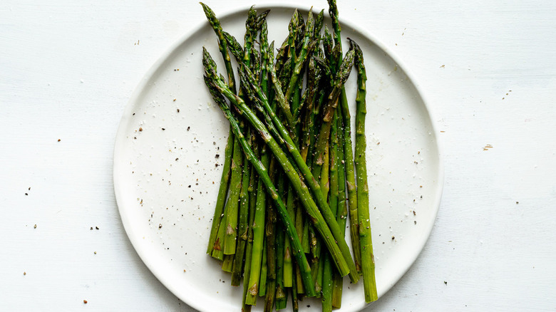 Roasted Asparagus on white plate