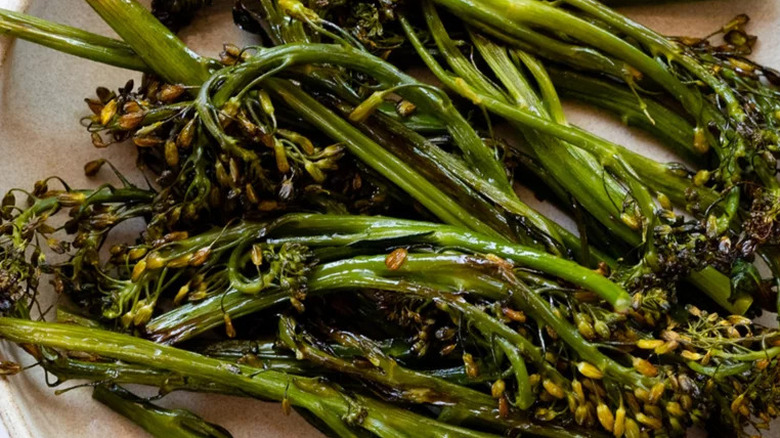 Roasted Broccolini on white plate
