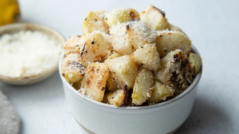 Roasted Kohlrabi in white bowl
