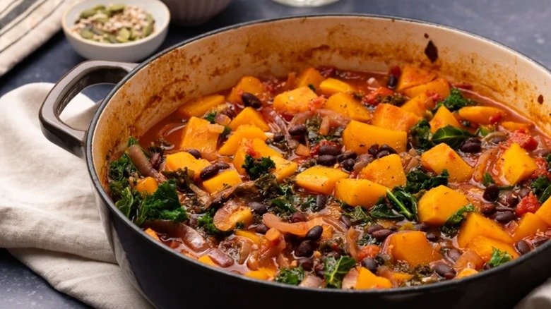 Pot of pumpkin and black bean casserole