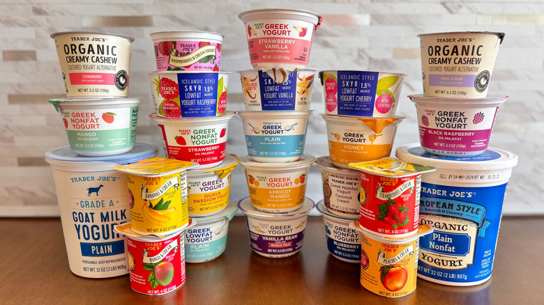 stacks of Trader Joe's yogurts