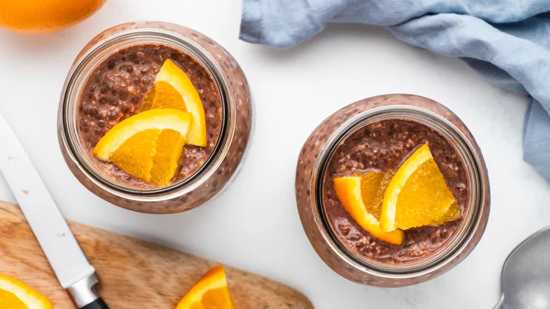 Chocolate Orange Overnight Oats in two glass jars