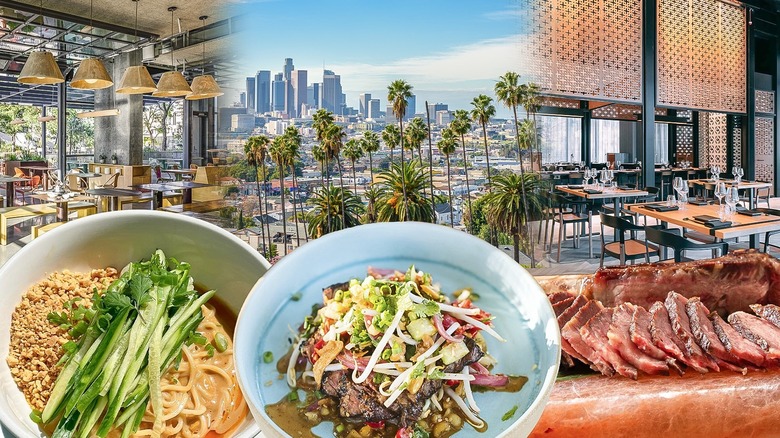 Food and restaurants against Los Angeles skyline