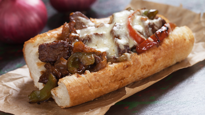 Philly cheesesteak on table