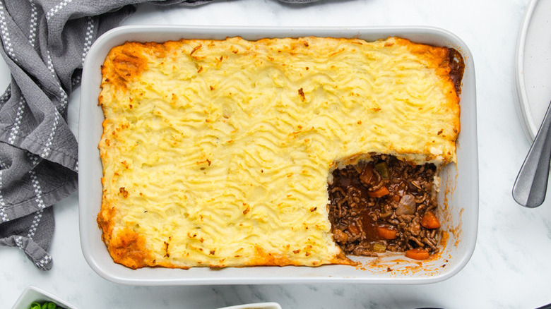 Cottage pie in rectangular baking dish
