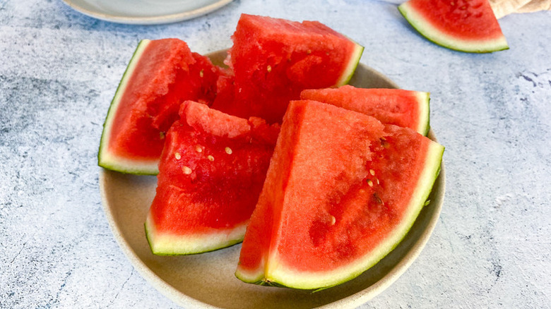 Large watermelon slices in bowl