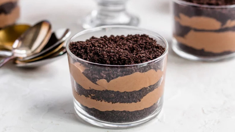 Easy Dirt Pudding in small glass dish