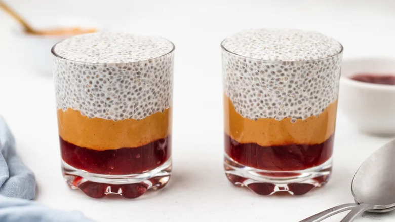 PB&J Chia Seed Pudding in two glasses