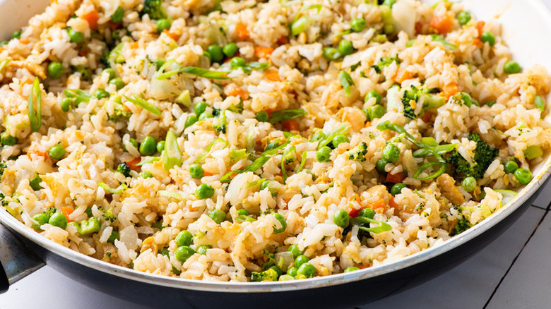 Pan of vegetable fried rice
