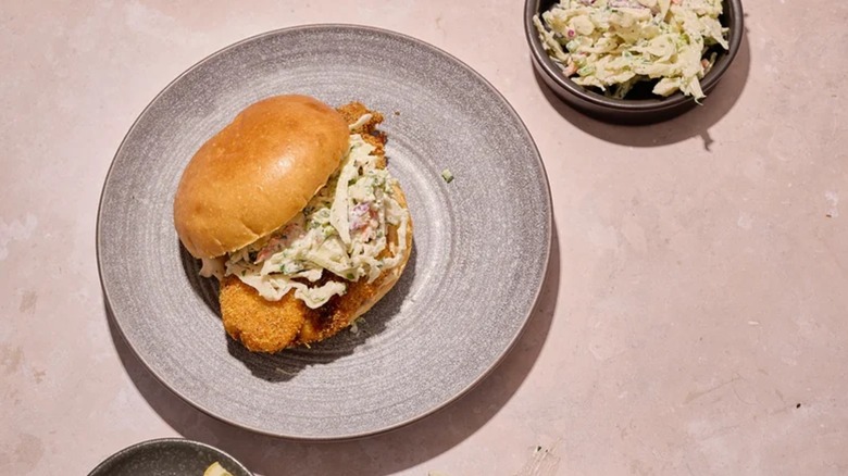 Cajun-Inspired Catfish Sandwich on grey plate