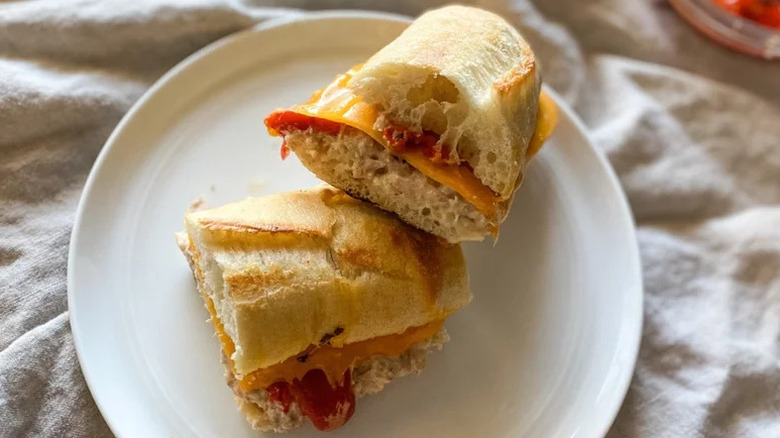 Tuna Melt Panini on white plate