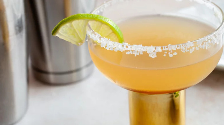 Classic Cadillac Margarita Cocktail in coupe glass with salt rim