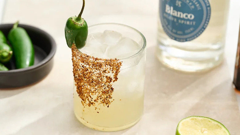 Our Best Spicy Jalapeño Margarita in glass with spiced rim