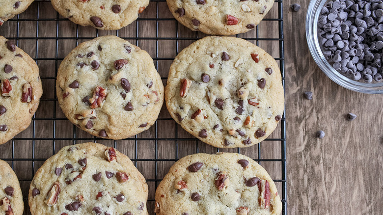 Toll House chocolate chip cookies on wire cooling rack