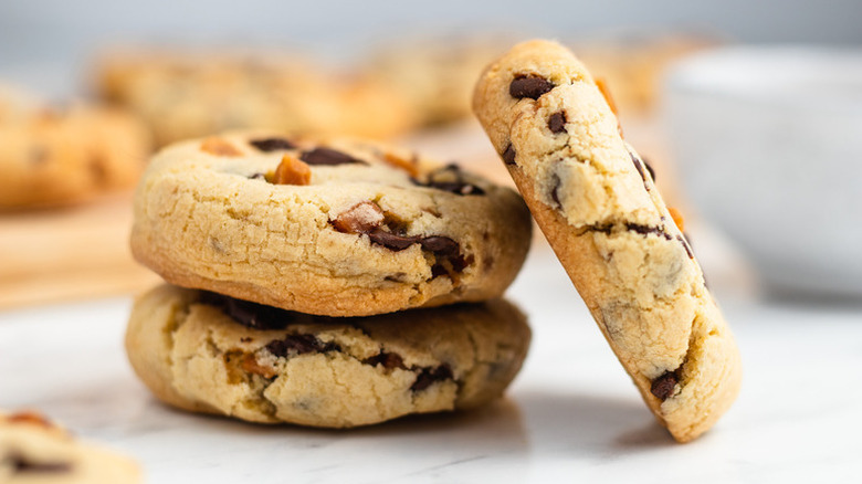 Stack of toffee chocolate chip cookies