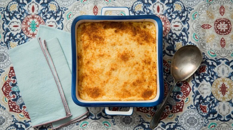 Dish filled with cheese grits casserole