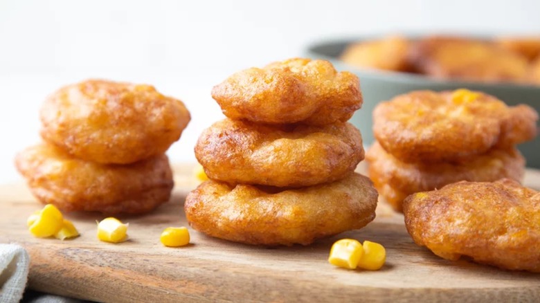 Stacks of corn fritters
