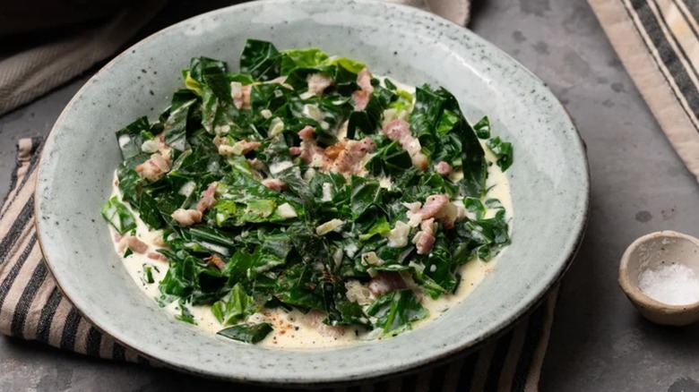 Bowl of creamed collard greens
