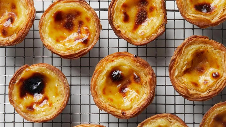 Portuguese Egg Tart on wire baking rack