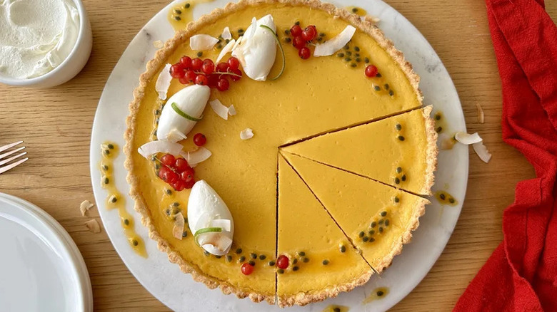 Tropic Holiday Passion Fruit Tart on white plate