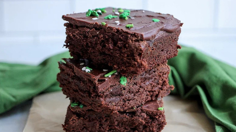 Guinness Brownies stacked on top of one another