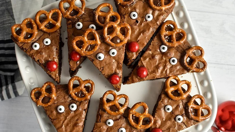 Reindeer Brownies on white plate