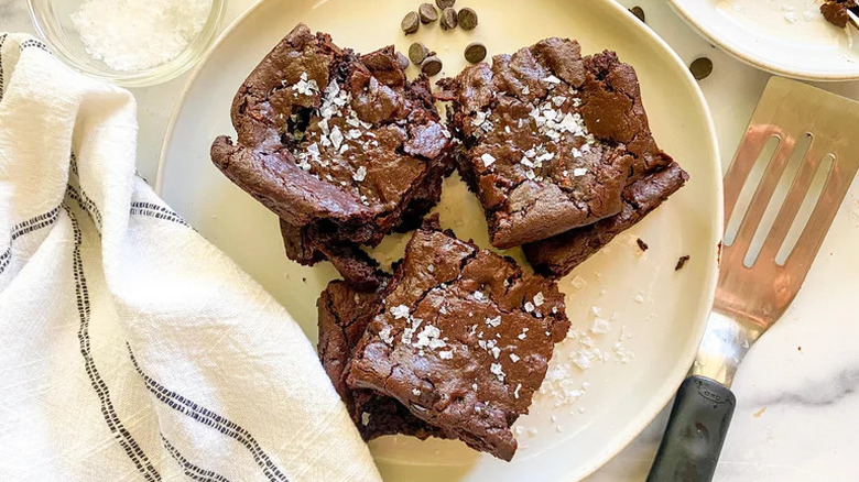 Zucchini Brownies arranged on white plate