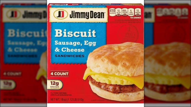 Box of Jimmy Dean sausage, egg, and cheese biscuits