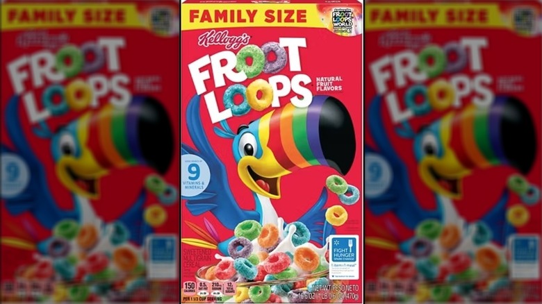 Box of family size Kellogg's Froot Loops