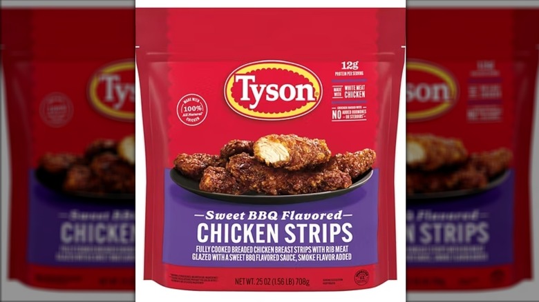 Bag of Tyson sweet BBQ flavored chicken strips