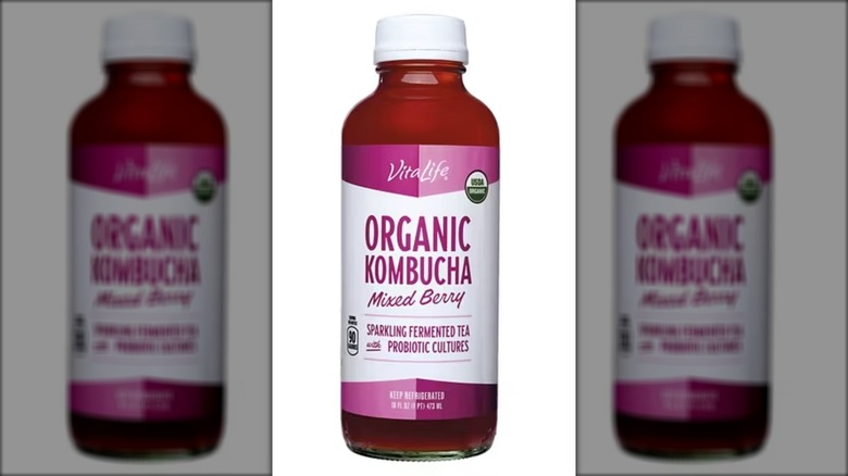Bottle of VitaLife mixed berry organic kombucha