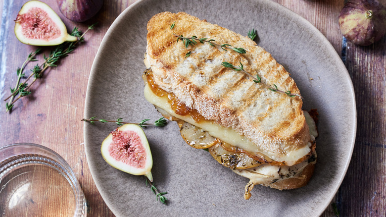 Chicken and pear panini on plate